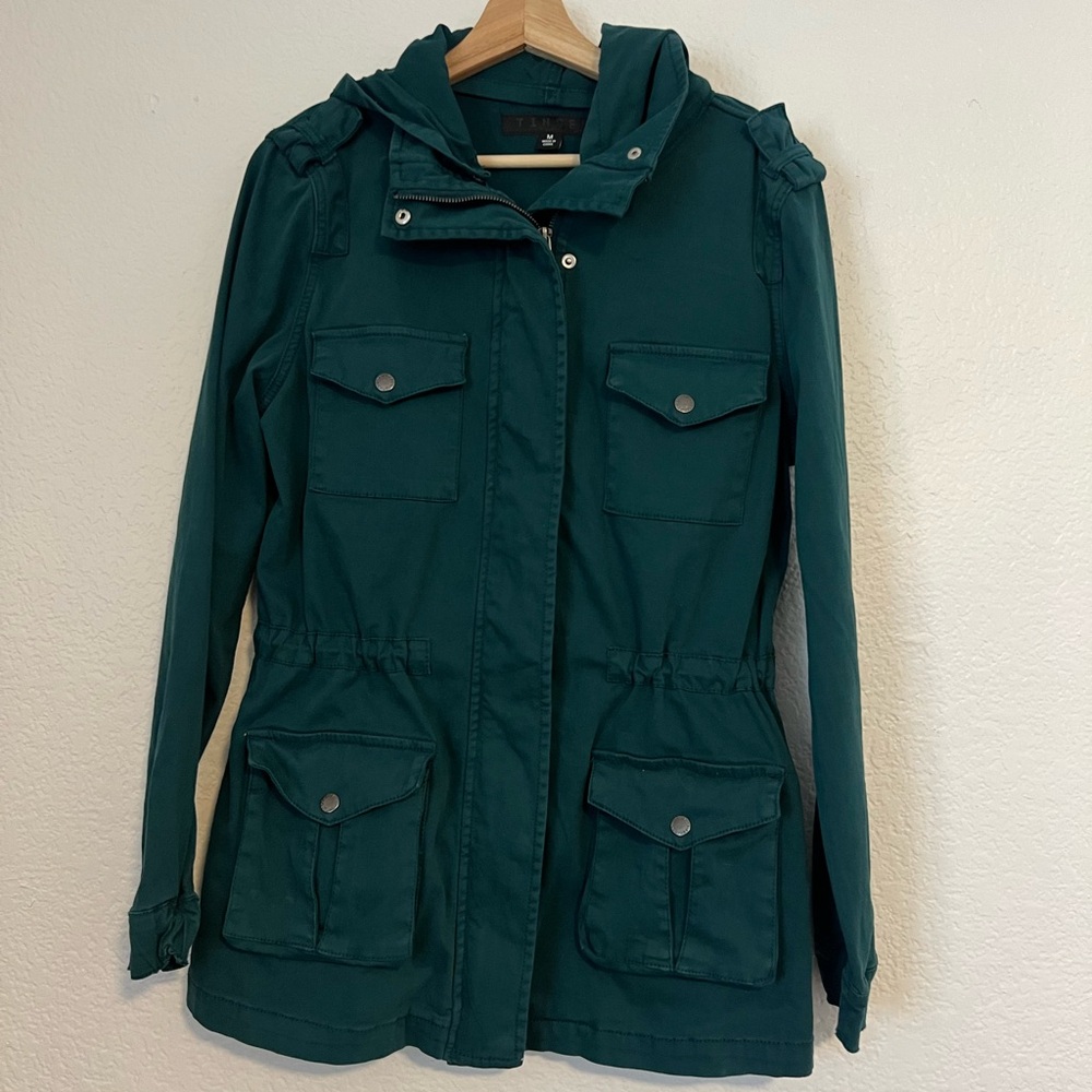 Tinsel’s Womens Teal Cargo Jacket w/ Removable hood (Size M) Green Utility Coat